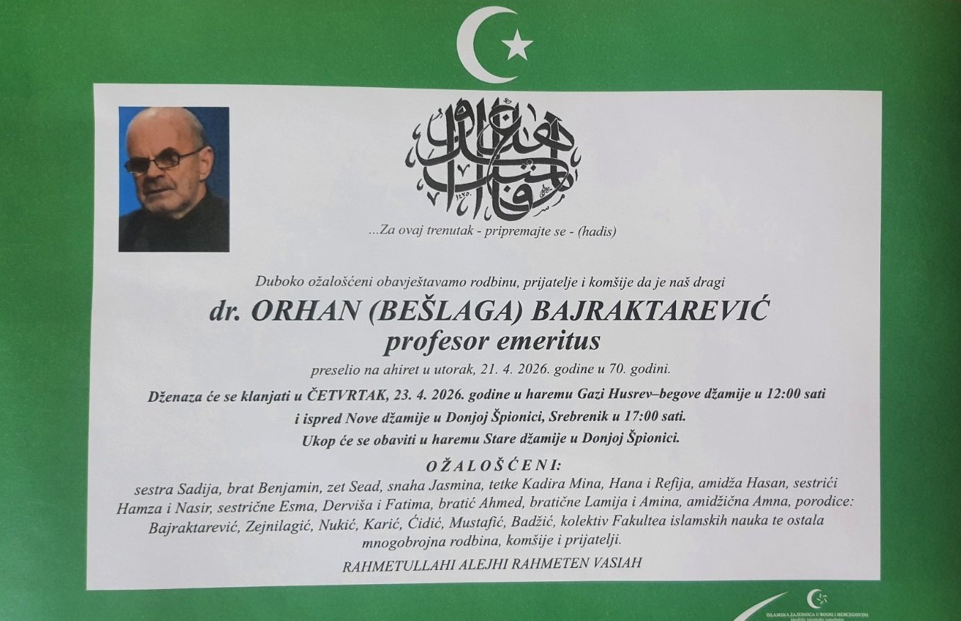 Dženaza profesoru Bajraktareviću u četvrtak, 23. aprila